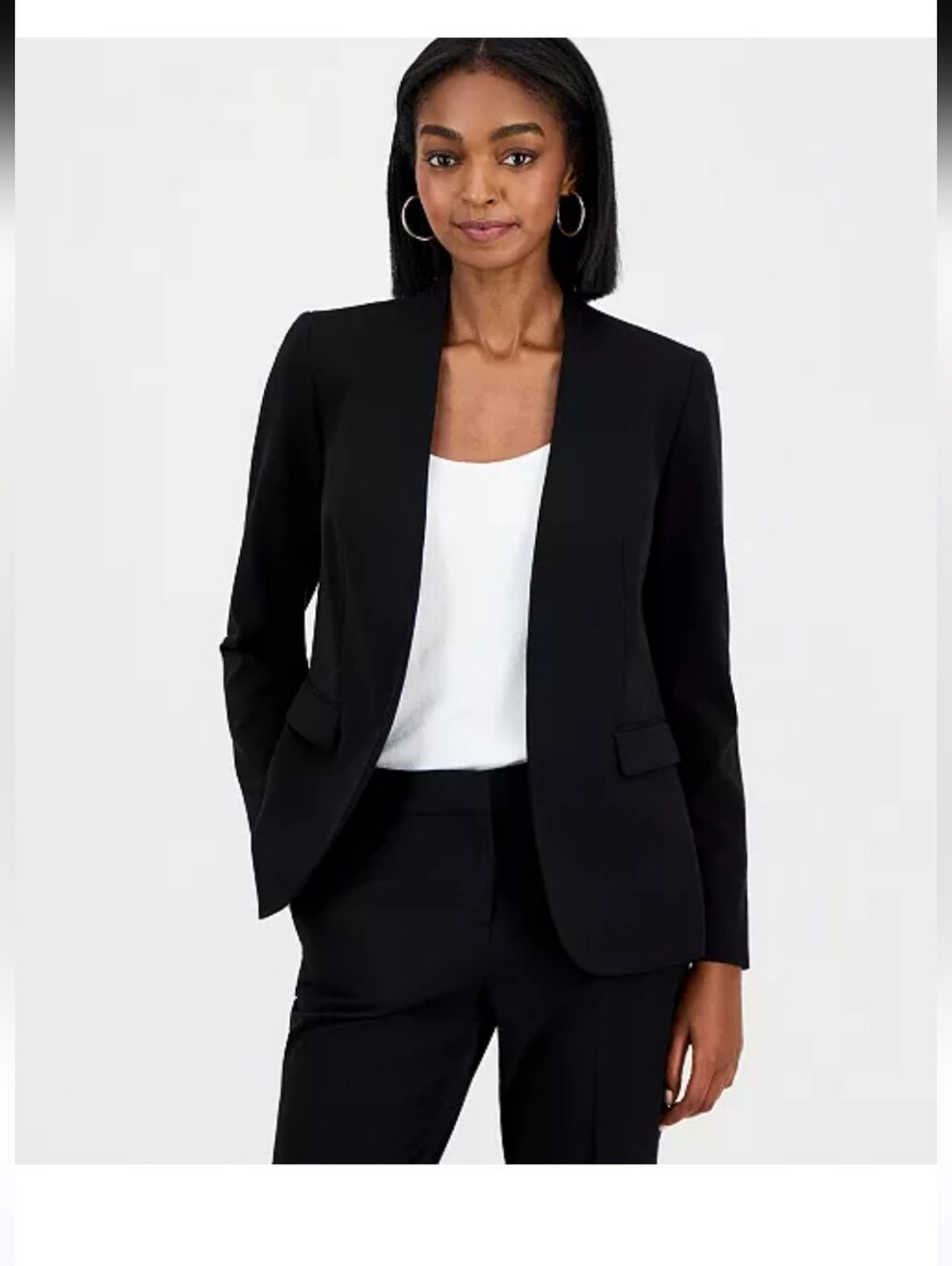 Bar III Women's Black Single-Button Open-Front Blazer